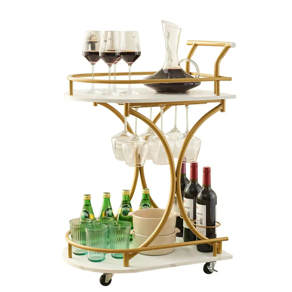 2-Tier Bar Cart With Wine Rack & Glass Holder