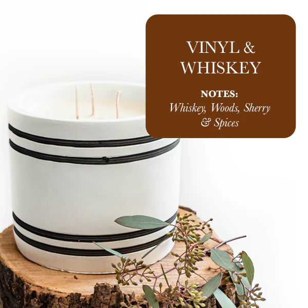 Luxury Large Striped Stone Designer Candle - Vinyl & Whiskey