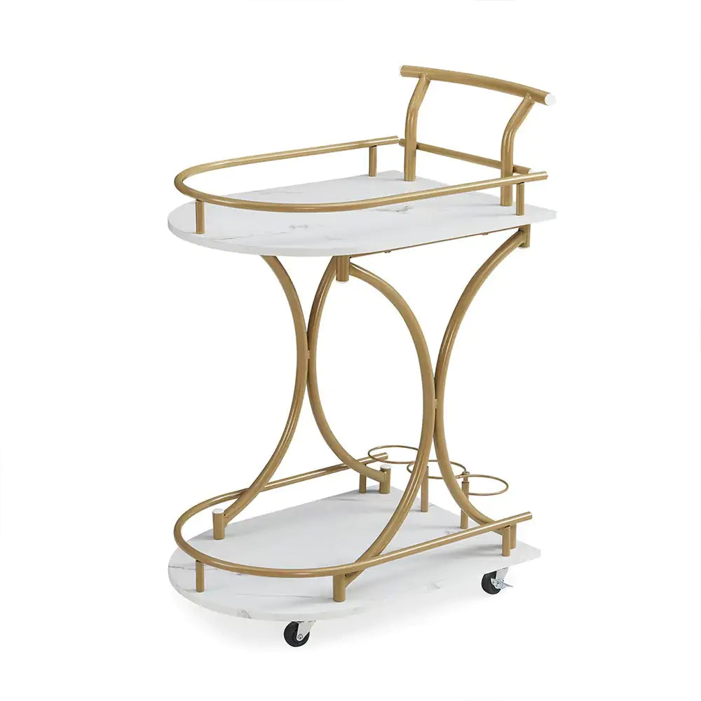 2-Tier Bar Cart With Wine Rack & Glass Holder