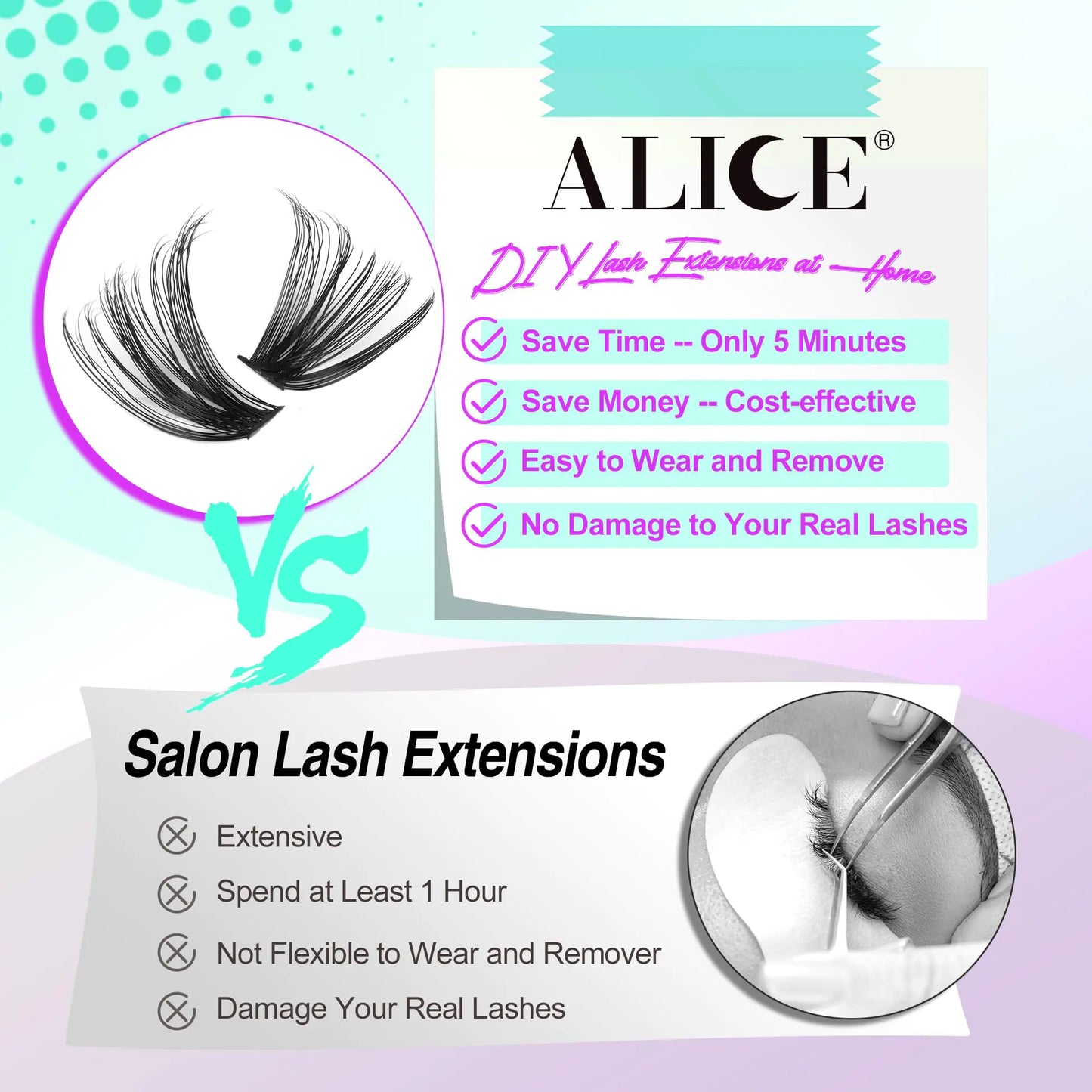 ALICE Eyelash Extensions Lash Clusters 280pcs 10-18MM Wispy Individual Lashes Fluffy Volume Mix 60D 80D D Curl Lash Extensions Self Application at Home G23-60D 80D