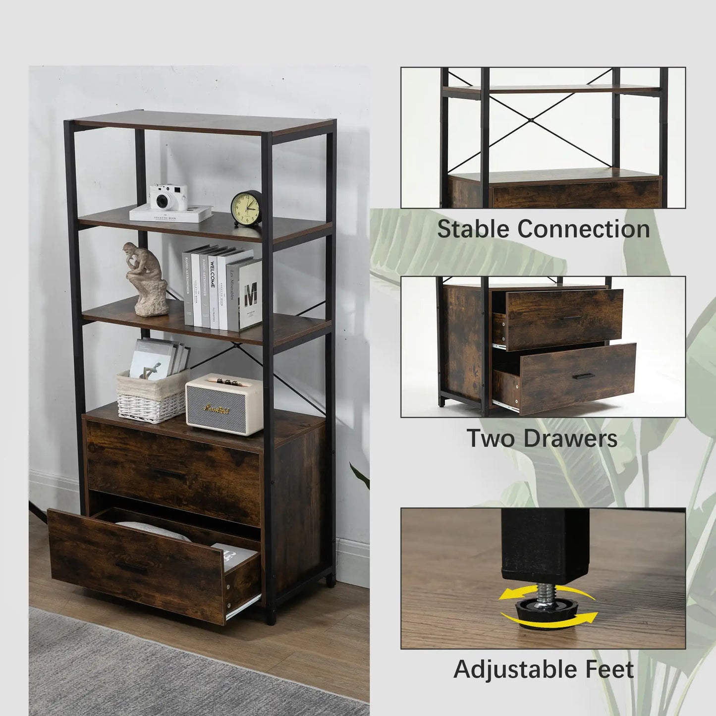 Industrial Bookcase With File Cabinet Drawers