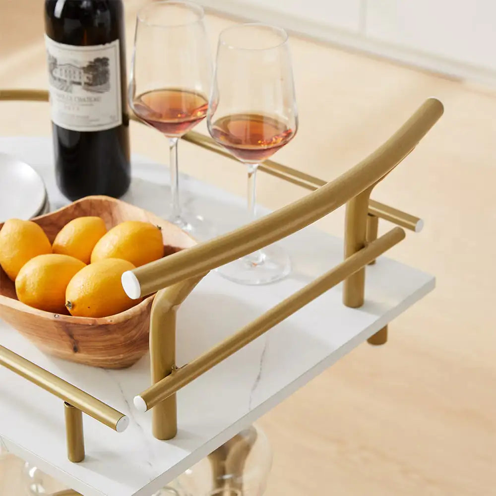 2-Tier Bar Cart With Wine Rack & Glass Holder