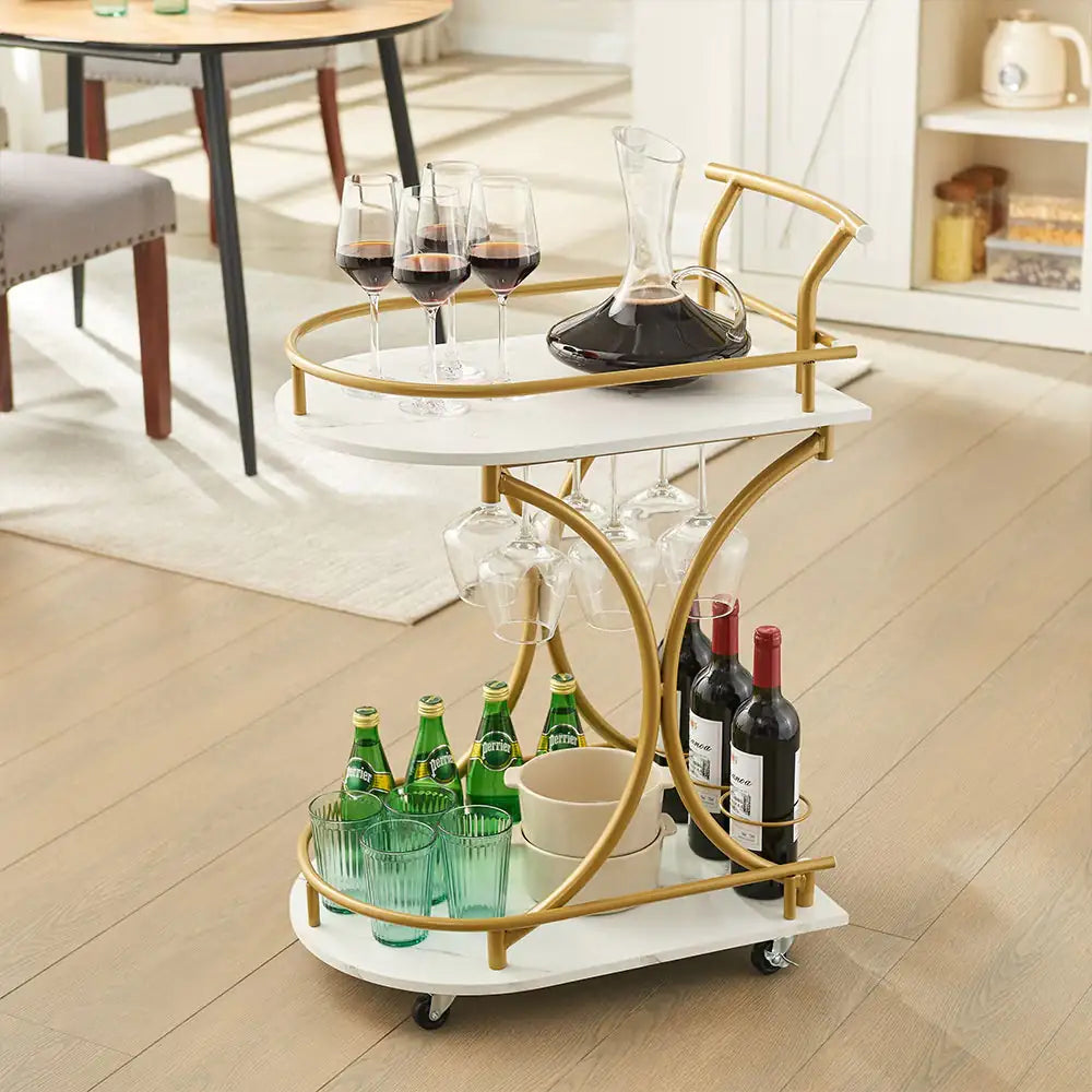 2-Tier Bar Cart With Wine Rack & Glass Holder