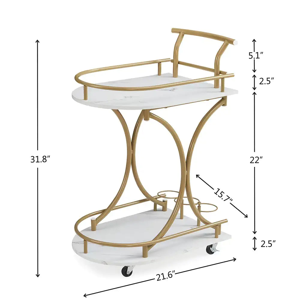 2-Tier Bar Cart With Wine Rack & Glass Holder