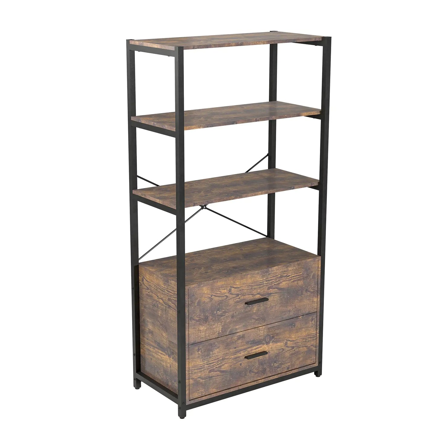 Industrial Bookcase With File Cabinet Drawers