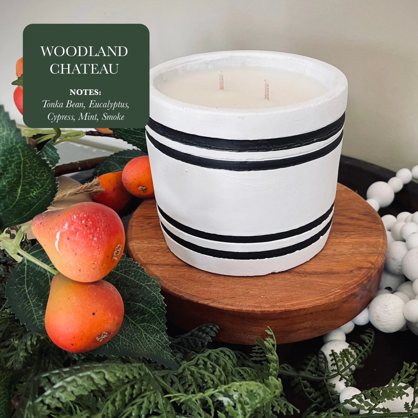 Luxury Small Striped Stone Designer Candle - Woodland Chateau