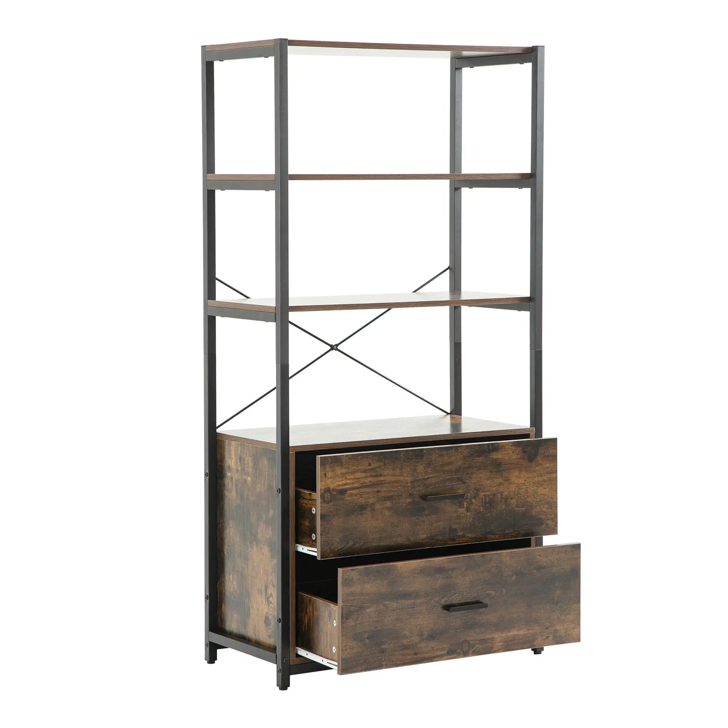 Industrial Bookcase With File Cabinet Drawers