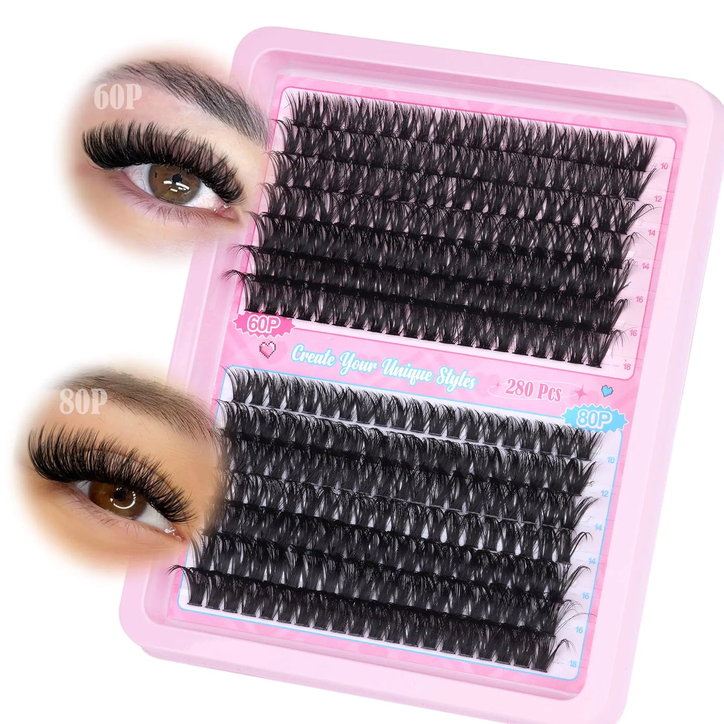 ALICE Eyelash Extensions Lash Clusters 280pcs 10-18MM Wispy Individual Lashes Fluffy Volume Mix 60D 80D D Curl Lash Extensions Self Application at Home G23-60D 80D