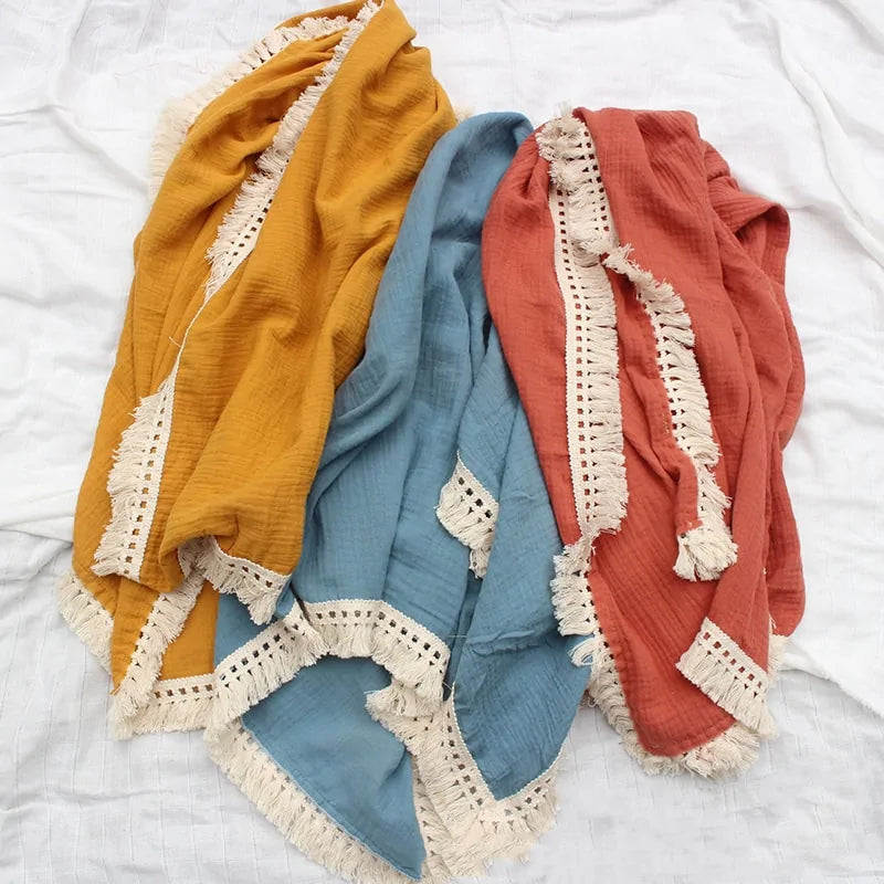 Organic Cotton Baby Blankets with Tassels