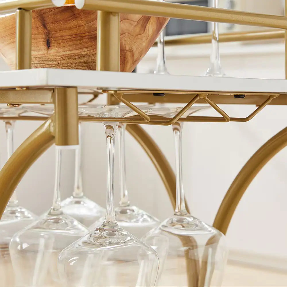 2-Tier Bar Cart With Wine Rack & Glass Holder