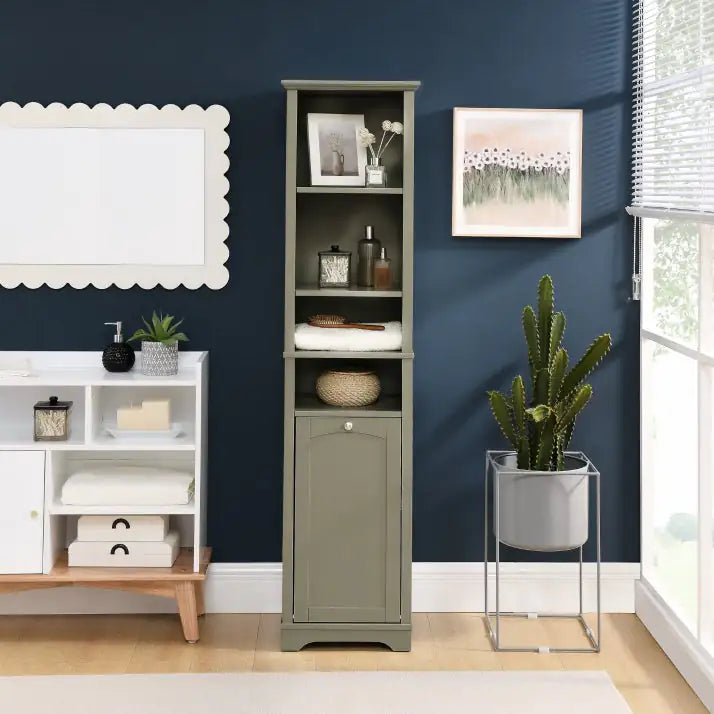 Storage Cupboard with Pull-Out Laundry Hamper