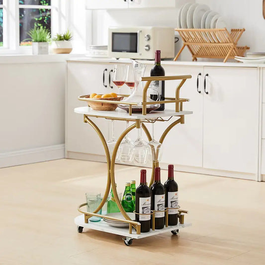 2-Tier Bar Cart With Wine Rack & Glass Holder