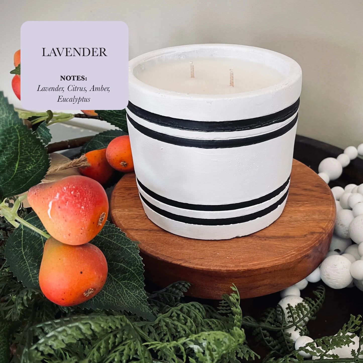 Luxury Small Striped Stone Designer Candle - Lavender